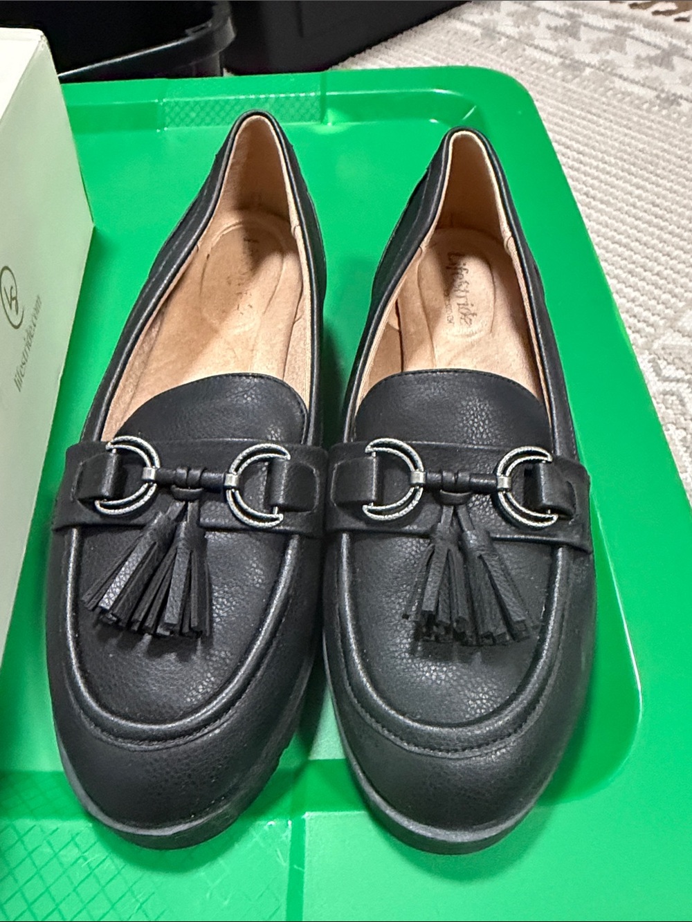 Life Stride Black Tassel Loafers with Metal Ring Detail